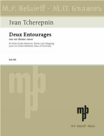 Deux entourages sur un theme russe pour cor, piano et percussion partition et 3 parties