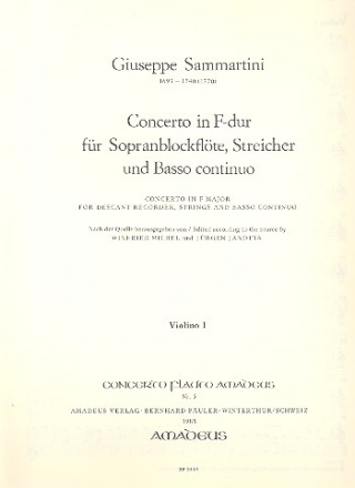 Concerto F-Dur für Sopranblockflöte, Streicher und Bc Streicherset (3-3-2-3)