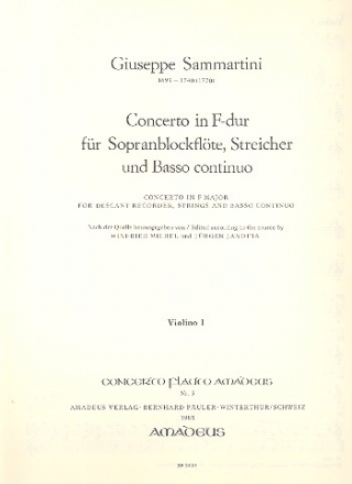 Concerto F-Dur fr Sopranblockflte, Streicher und Bc Streicherset (3-3-2-3)