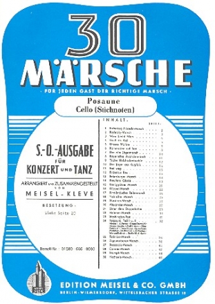 30 Mrsche  fr Salonorchester Posaune/Cello (Stichnoten)