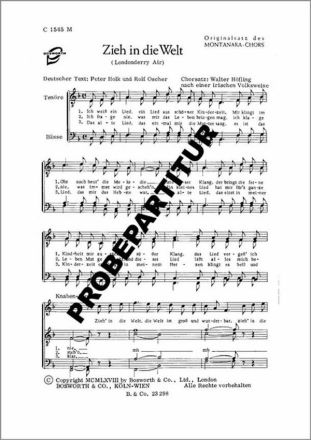Zieh in die Welt f�r M�nnerchor a cappella Partitur