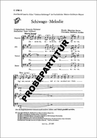 Schiwago-Melodie f�r gem Chor und Klavier Klavierpartitur