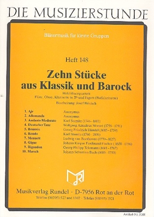10 Stcke aus Klassik und Barock fr Flte, Oboe, Klarinette und Fagott Partitur und Stimmen