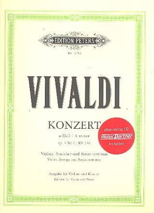 Konzert a-Moll op.3,6 für Violine und Streicher (+CD) für Violine und Klavier
