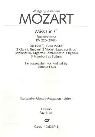 Missa brevis C-Dur KV220 fr Soli, Chor und Orchester Orgel