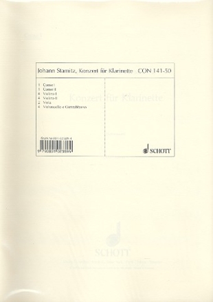 Konzert B-Dur fr Klarinette und Streichorchester, 2 Hrner ad libitum Stimmensatz - Horn I, Horn II, 4 Violinen I, 4 Violinen II, 2 Violen,