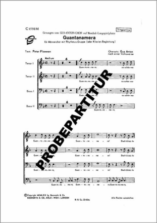 Guantanamera f�r M�nnerchor (Frauenchor) und Klavier Klavierpartitur