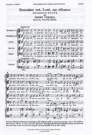 Remember not Lord our offences Full anthem for mixed chorus (SSATB) and organ