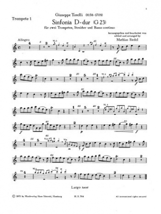 2 Konzerte D-Dur fr 2 Trompeten, Streicher und Bc Trompete 1