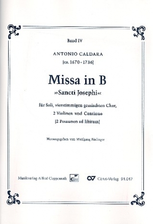 Missa B-Dur fr Soli (SATB), Chor, 2 Violinen, und Bc Partitur (la)