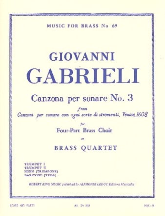 Canzona per sonare no.3 for 4-part brass choir or quartet (2trp,hrn/pos, bar/tb)