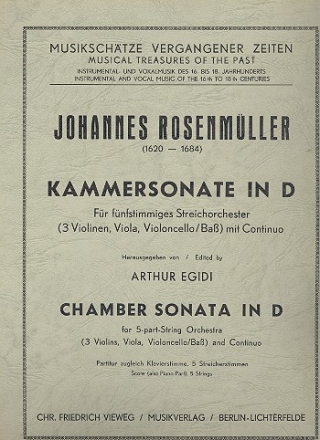 Kammersonate D-Dur fr 5stg. fr Streichorchester mit Bc (3 Violinen, Viola, Cello/Ba)  Partitur