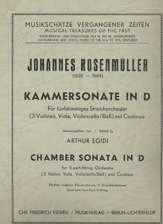 Kammersonate D-Dur fr 5stg. fr Streichorchester mit Bc (3 Violinen, Viola, Cello/Ba)  Partitur