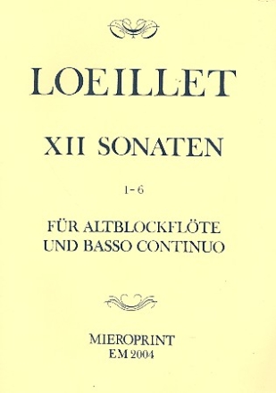 12 Sonaten op.4 Band 1 (Nr.1-6) fr Altblockflte und Bc Faksimile