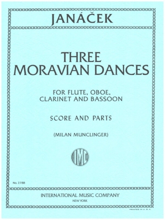 3 Moravian dances for flute, oboe, clarinet and bassoon score and parts