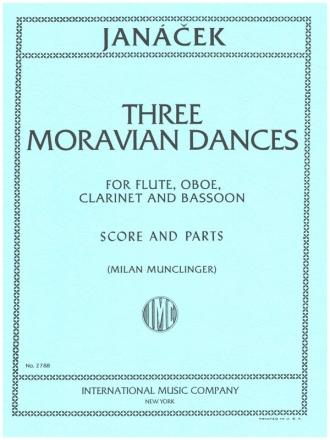 3 Moravian dances for flute, oboe, clarinet and bassoon score and parts