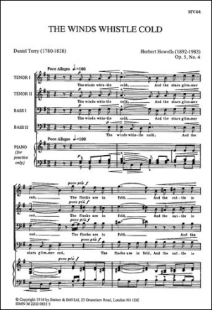 The Winds whistle cold op.5,4 for male chorus a cappella,  score (piano accomp. for rehearsal only)