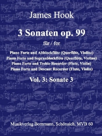 Sonate op.99,3 fr Alt- oder Sopranblockflte (Vl, Fl), Klavier (Cembalo) Partitur und Stimmen