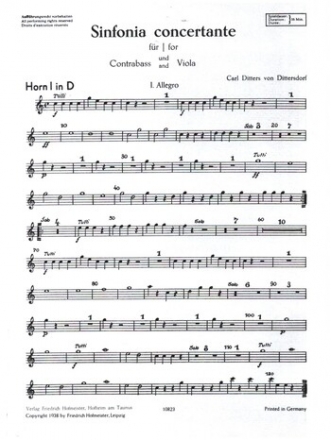Sinfonia concertante D-Dur fr Viola, Kontraba und Orchester Horn 1 in D
