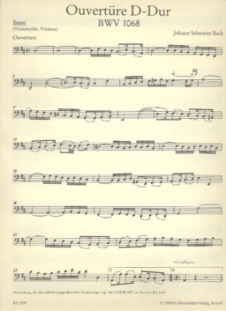 Ouvertre D-Dur BWV1068 fr Orchester Ba (Violoncello, Violone)