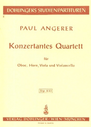 Konzertantes Quartett für Oboe, Horn, Viola und Violoncello Studienpartitur