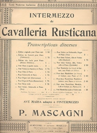 Intermezzo de Cavalleria Rusticana pour piano Anschtz, J.A., arr.