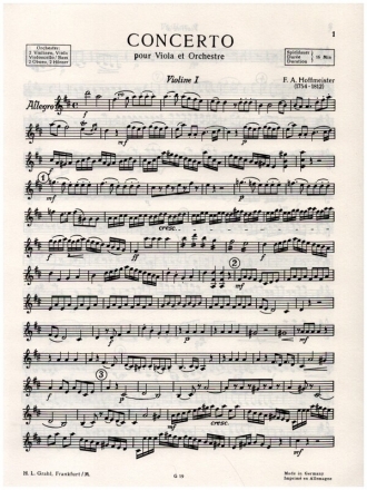 Konzert D-Dur fr Viola und Orchester Stimmensatz (Harmonie und 3-3-2-2-1)