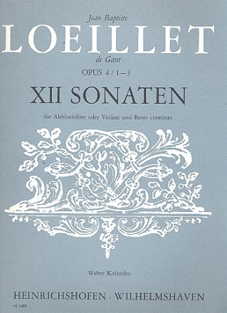 12 Sonaten op.4 Band 1 (Nr.1-3) fr Altblockflte (oder Violine) und Bc