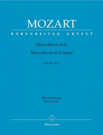 Missa brevis G-Dur KV49 fr Soli, gem Chor und Orchester Klavierauszug (la)