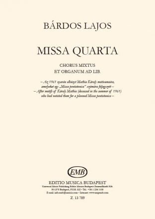 Missa quarta fr gem Chor und Orgel ad lib.