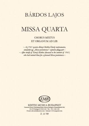 Missa quarta fr gem Chor und Orgel ad lib.