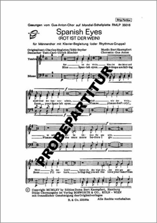 Spanish Eyes f�r M�nnerchor und Klavier Klavierpartitur