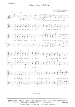 ber den Wolken fr 4stg. Mnnerchor und Klavier Chorpartitur