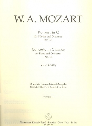 Konzert C-Dur KV415 fr Klavier und Orchester Violine 2