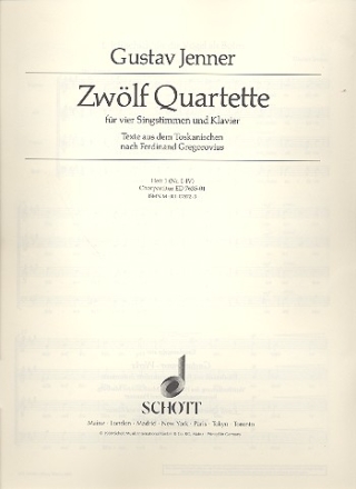 12 Quartette Band 1 (Nr.1-4) fr 4 Singstimmen und Klavier Chorpartitur