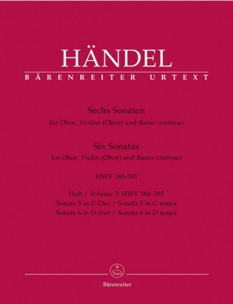 6 Sonaten Band 3 (Nr.5+6 HWV384-385) fr Oboe, Violine (Oboe) und Bc
