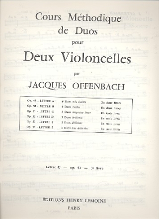 3 DUOS MOYENNE FORCE OP.51 VOL.3 POUR 2 VIOLONCELLES 2PARTIES