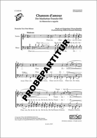 Chanson d'amour f�r M�nnerchor a cappella Partitur (dt)