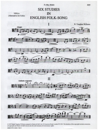 6 Studies in English Folk Song for viola (alternative for cello)