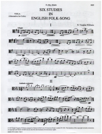 6 Studies in English Folk Song for viola (alternative for cello)