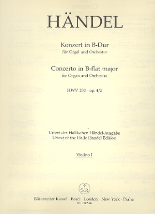 Konzert B-Dur HWV290 op.4,2 fr Orgel und Orchester Violine 1