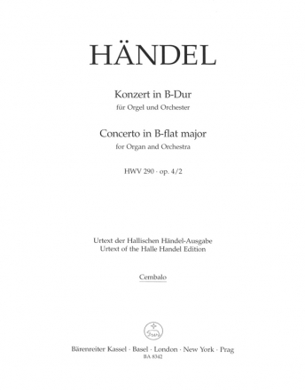 Konzert B-Dur HWV290 op.4,2 fr Orgel und Orchester Cembalo