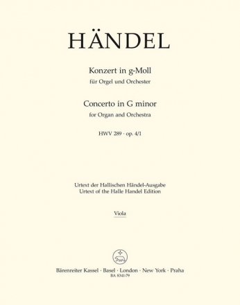 Konzert g-Moll HWV289 op.4,1 fr Orgel und Orchester Viola
