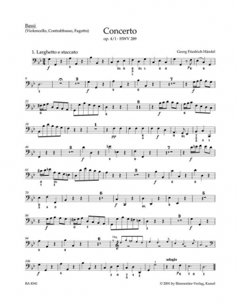 Konzert g-Moll HWV289 op.4,1 fr Orgel und Orchester Cello/Ba/Fagott
