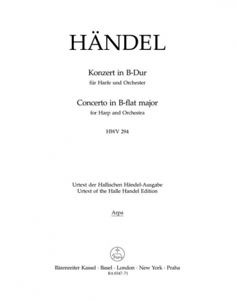 Konzert B-Dur HWV294 fr Harfe und Orchester Harfe solo