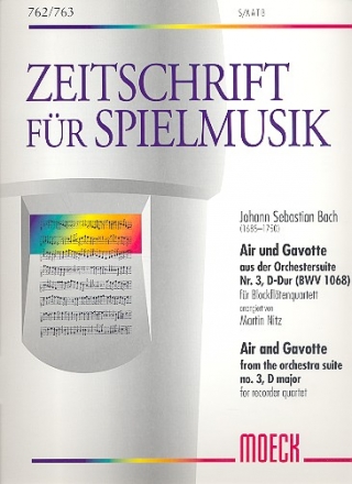 Air und Gavotte aus BWV1068 fr 4 Blockflten (S(A)ATB) Partitur und Stimmen