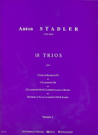 18 trios vol.2 (nos.6-18)  pour 3 clarinettes (ou cors de bassets, hautbois, flutes) partition et parties