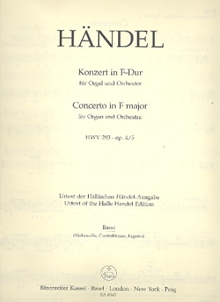 Konzert F-Dur op.4,5 HWV293 fr Orgel und Orchester Cello / Ba / Fagott