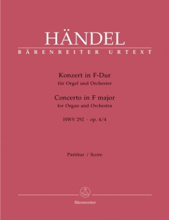 Konzert F-Dur op.4,4 HWV292 Fr Orgel und Orchester Partitur