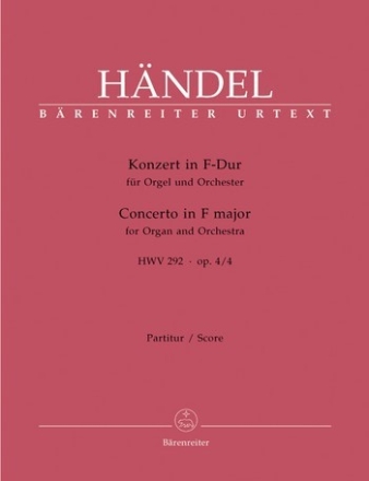 Konzert F-Dur op.4,4 HWV292 Fr Orgel und Orchester Partitur